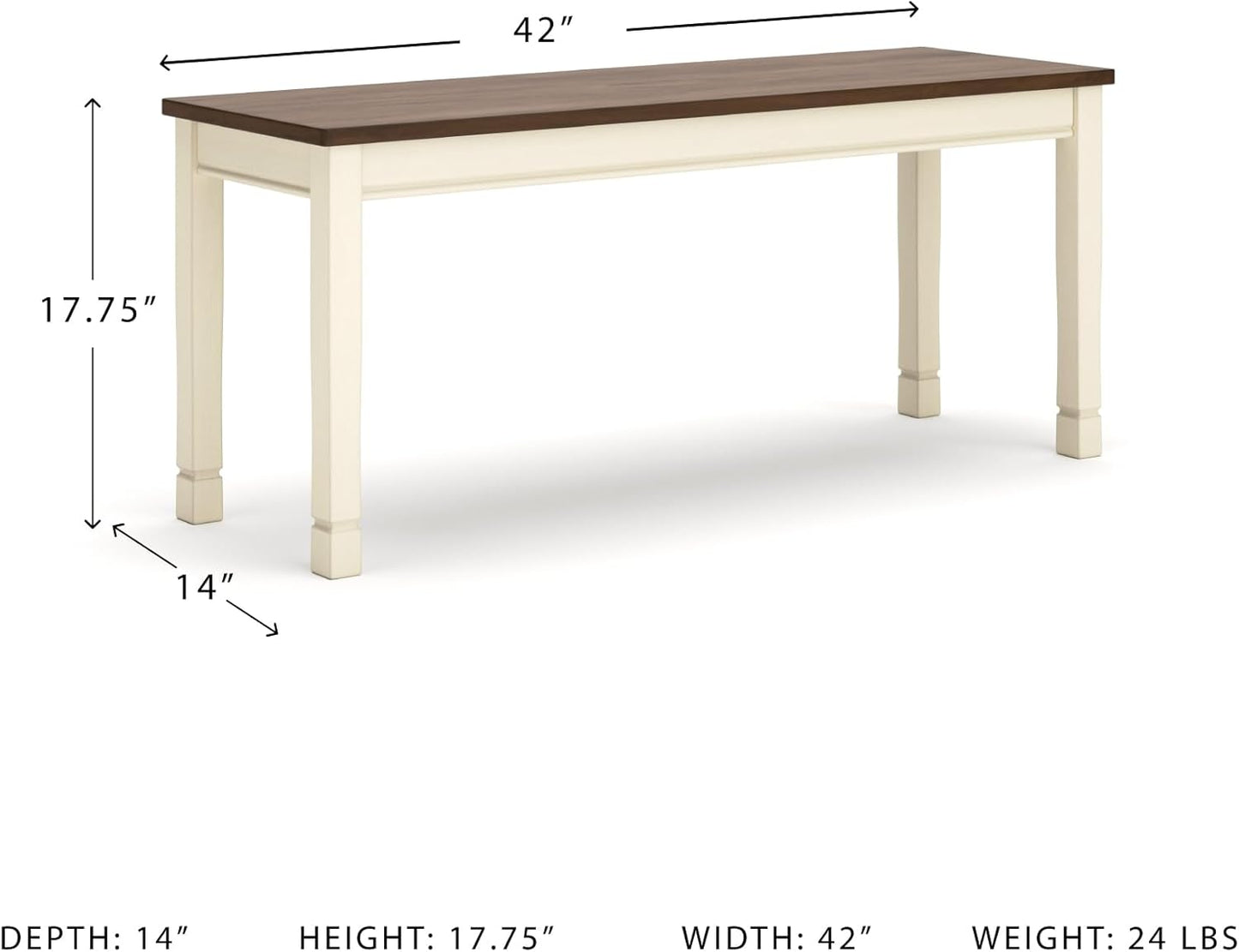 Whiteowing Bench, 44.25" W X 16.25" D X4.25 H, White