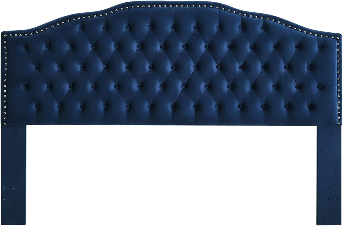 Upholstered Button Tufted King Headboard with Nailhead Trim, Soft Velvet Fabric Headboard King/Ca King - Navy