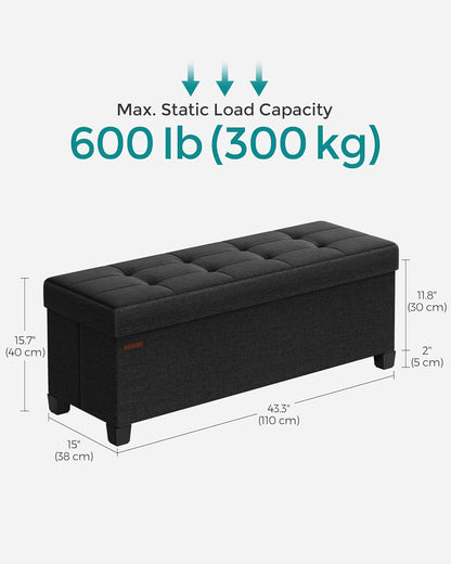 Storage Ottoman Bench, Foldable Foot Rest with Legs, 15 X 43 X 15.7 Inches, End of Bed Bench, Storage Chest, Load up to 660 Lb, for Living Room, Bedroom, Entryway, Ink Black ULSF018B01