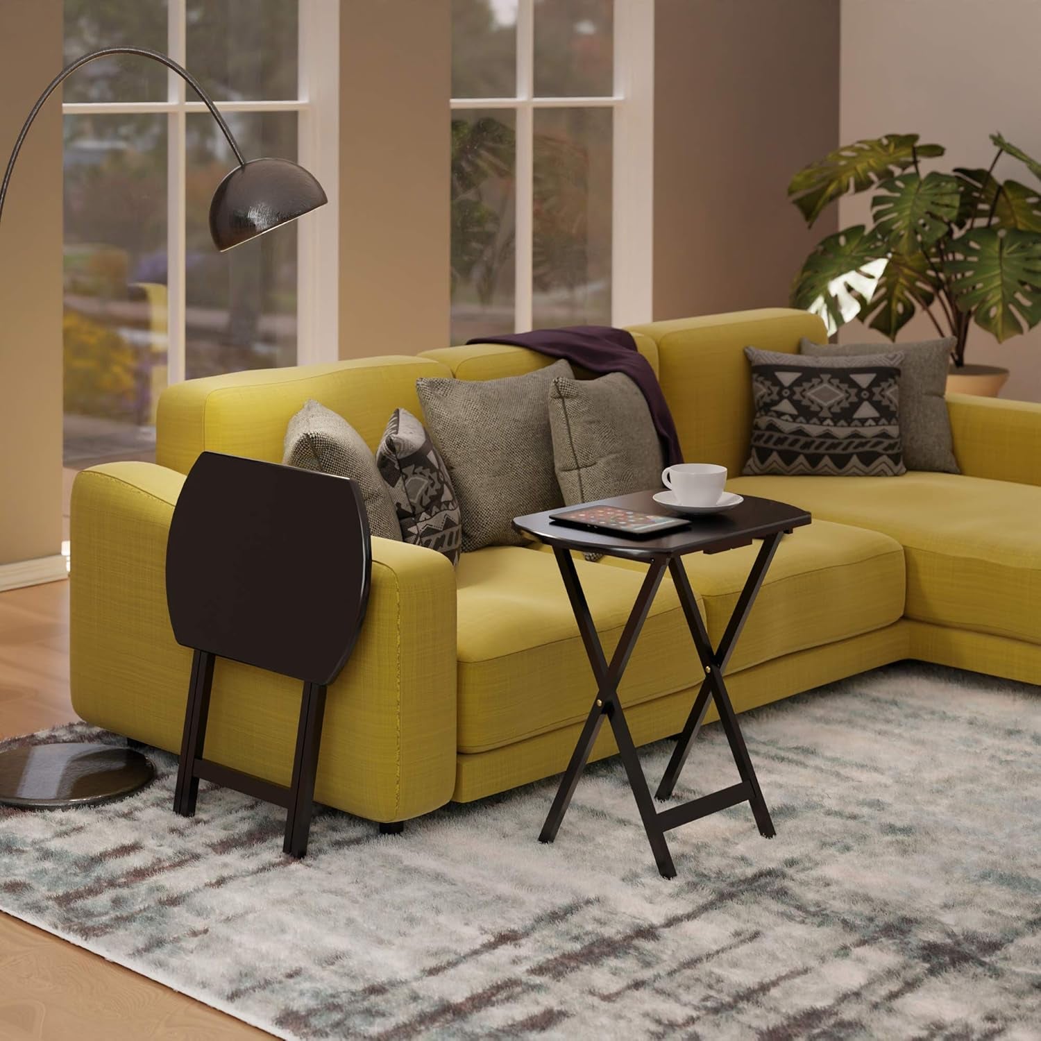 Cade Set of 2 Foldable Snack Tables, Oversized, for Living Room, 25", No Assembly, Coffee