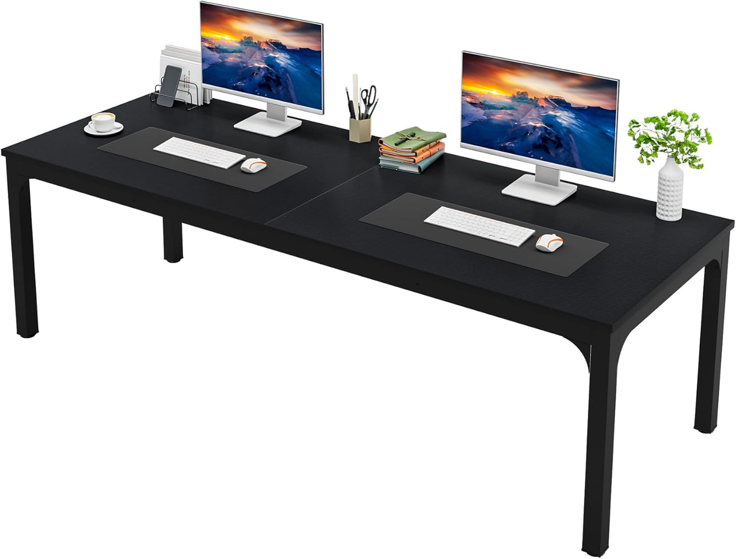 2-Person Home Office Desk, 78.7" Extra Long Computer Desk, Double Workstation for Home Office, Work Desk for Two People (Black)
