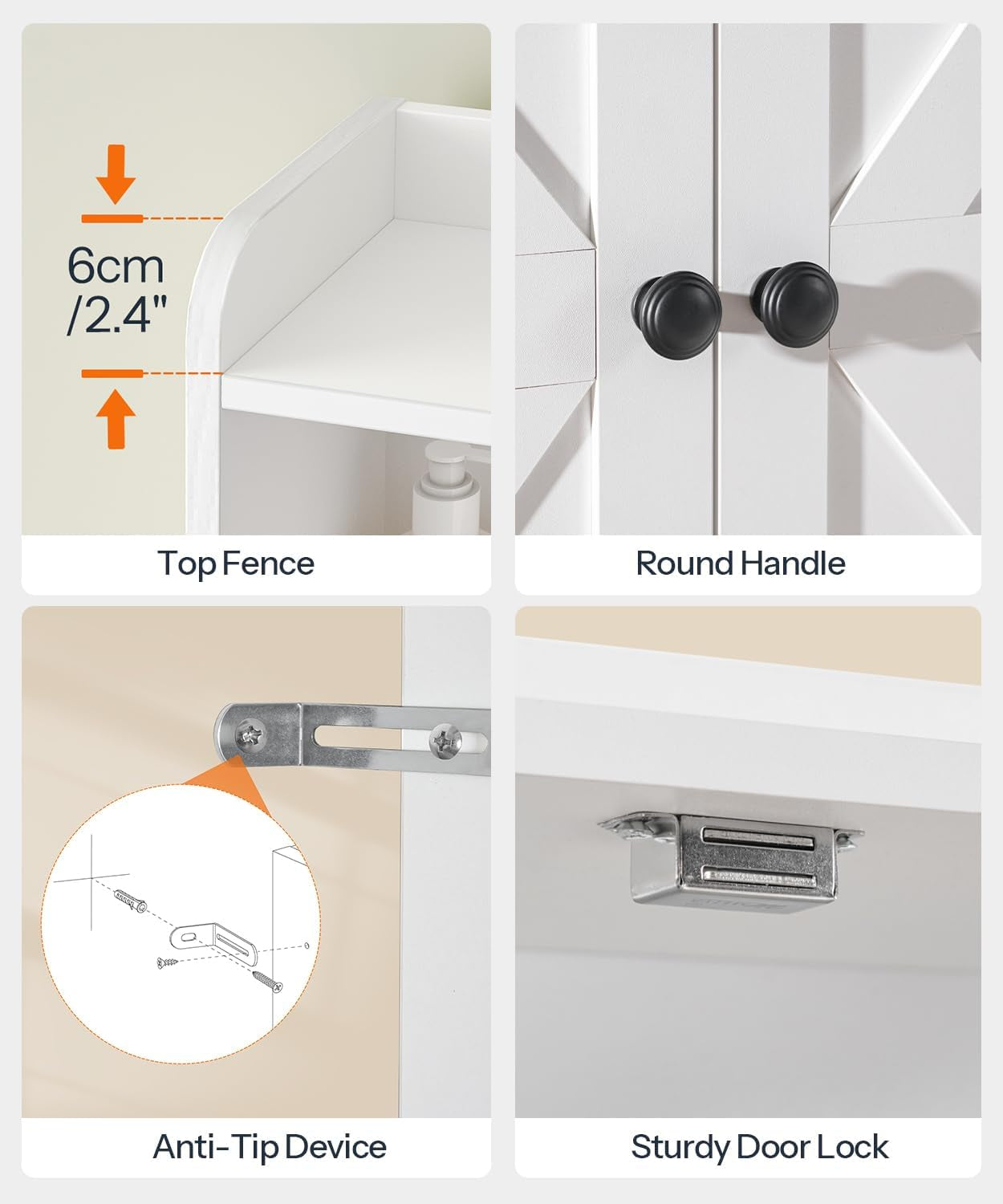 over the Toilet Storage Cabinet, Farmhouse over Toilet Bathroom Organizer with Doors and Adjustable Shelves, 31.5" W X 7.5" Dx 66.7" H, Space-Saving for Bathroom, Laundry, White WT80TS01N1