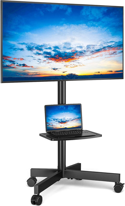 Mobile TV Stand for 23-60 Inch LCD LED Flat/Curved Panel Screen Tvs up to 88 Lbs, Rolling TV Stand with Adjustable Shelf & Tilt, Portable Floor Stand on Wheels for Bedroom, Living Room, Office