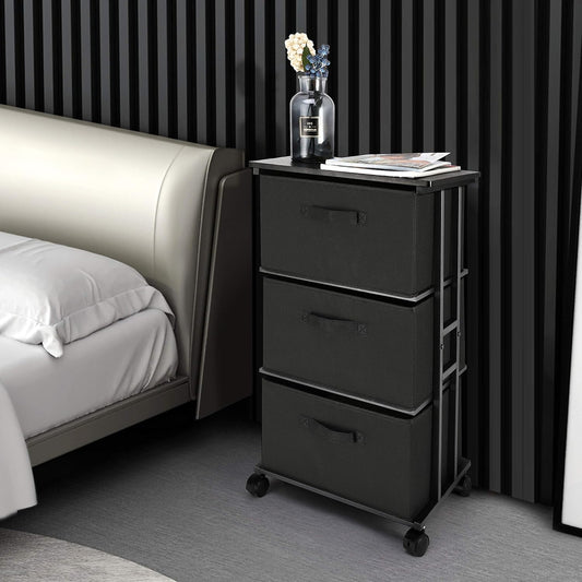 Dresser Storage with 3 Drawers, Fabric Dresser Tower, Vertical Storage Unit for Bedroom, Closet, Office, Black
