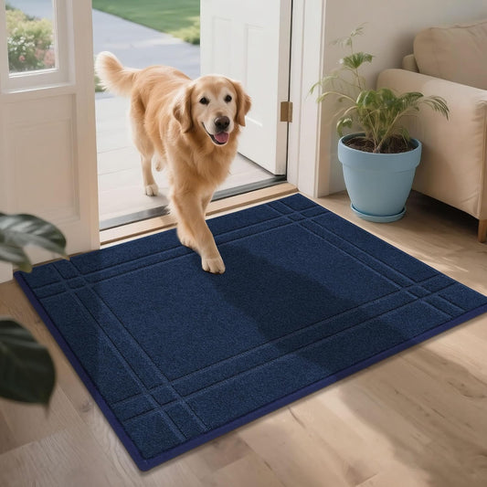 Entryway Rugs Doormat 32"X48", Non-Slip Dirt Trapper Door Mats Indoor, Washable Absorbent and Stain Resist Welcome Floor Mat for Front Door, Dog Door Mat, Muddy Wet Shoes & Paws, Navy Blue