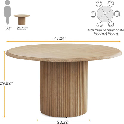 47" round Dining Table for 4, Farmhouse Kitchen Table with Metal Base, Modern Small Dinner Table for Dining Room,Kitchen (Chairs Not Included)