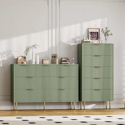 5 Drawers Dresser for Bedroom, Fluted Dresser Chest of Drawers with Handle, Wood Modern Dressers for Closet, Bedroom Furniture Storage Organizer for Living Room, Hallway
