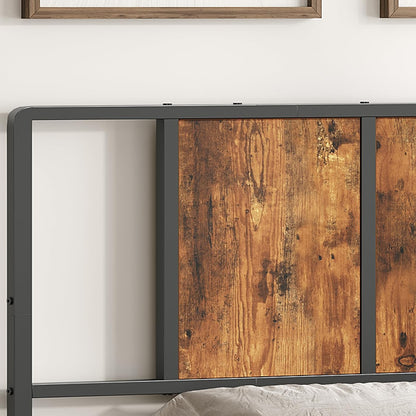 Twin Size Headboard Only, Metal Headboard with Adapters, Minimalist Industrial Style for Twin Size Beds, Rustic Brown and Black
