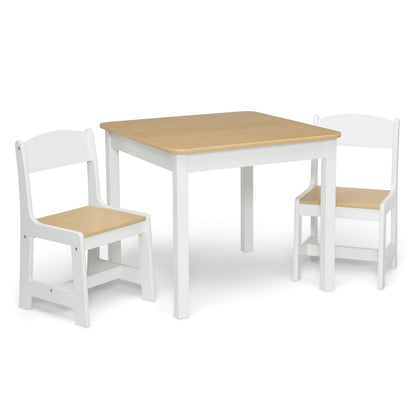 Mysize Kids Wood Table and Chair Set (2 Chairs Included) - Ideal for Arts & Crafts, Snack Time, Homeschooling, Homework & More, Bianca White/Natural