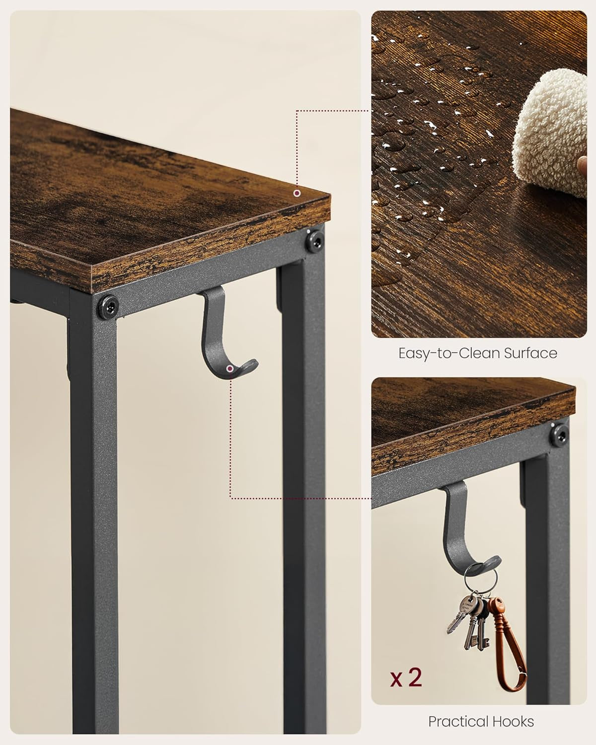 Set of 2 Console Tables with Power Outlets, Slim behind Couch Sofa Tables, 5.9 X 39.4 X 31.5 Inches, 2 Hooks, Easy Assembly, for Entryway, Living Room, Ebony Black and Ink Black ULNT078B01
