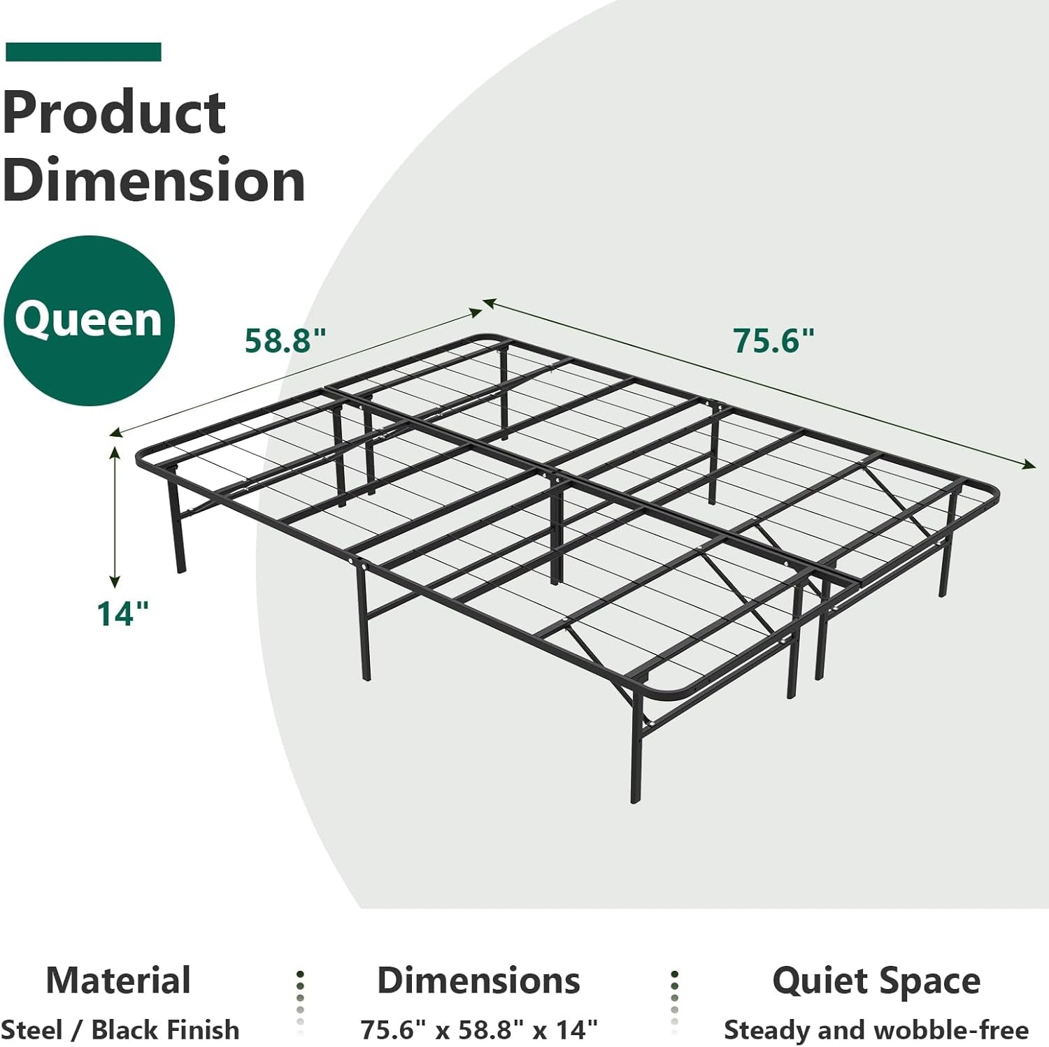 Queen Folding Platform Bed Frame, Heavy Duty Steel Construction with 14" Storage, Tool-Free Assembly, No Box Spring Required