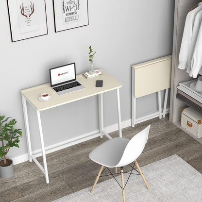 Folding Desk, Small Foldable Desk 31.5" for Small Spaces, Space Saving Computer Table Writing Workstation for Home Office, Easy Assembly, Oak
