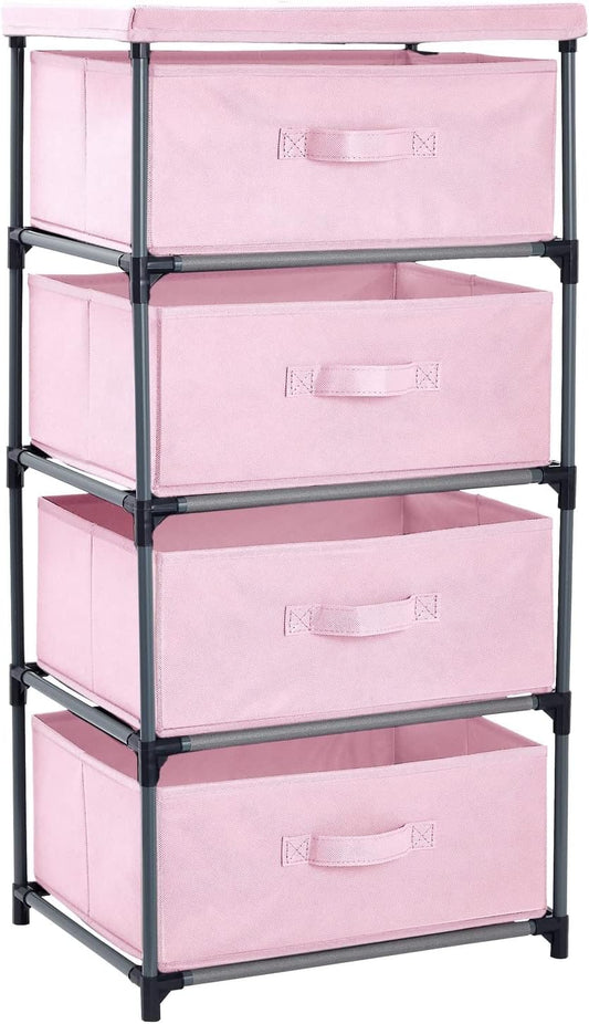 4-Tier Dresser for Bedroom - 16.5 X 13 X 33 In, Pink, Modern - Closet Dresser with 4 Fabric Drawers for Clothes & Bedroom Storage