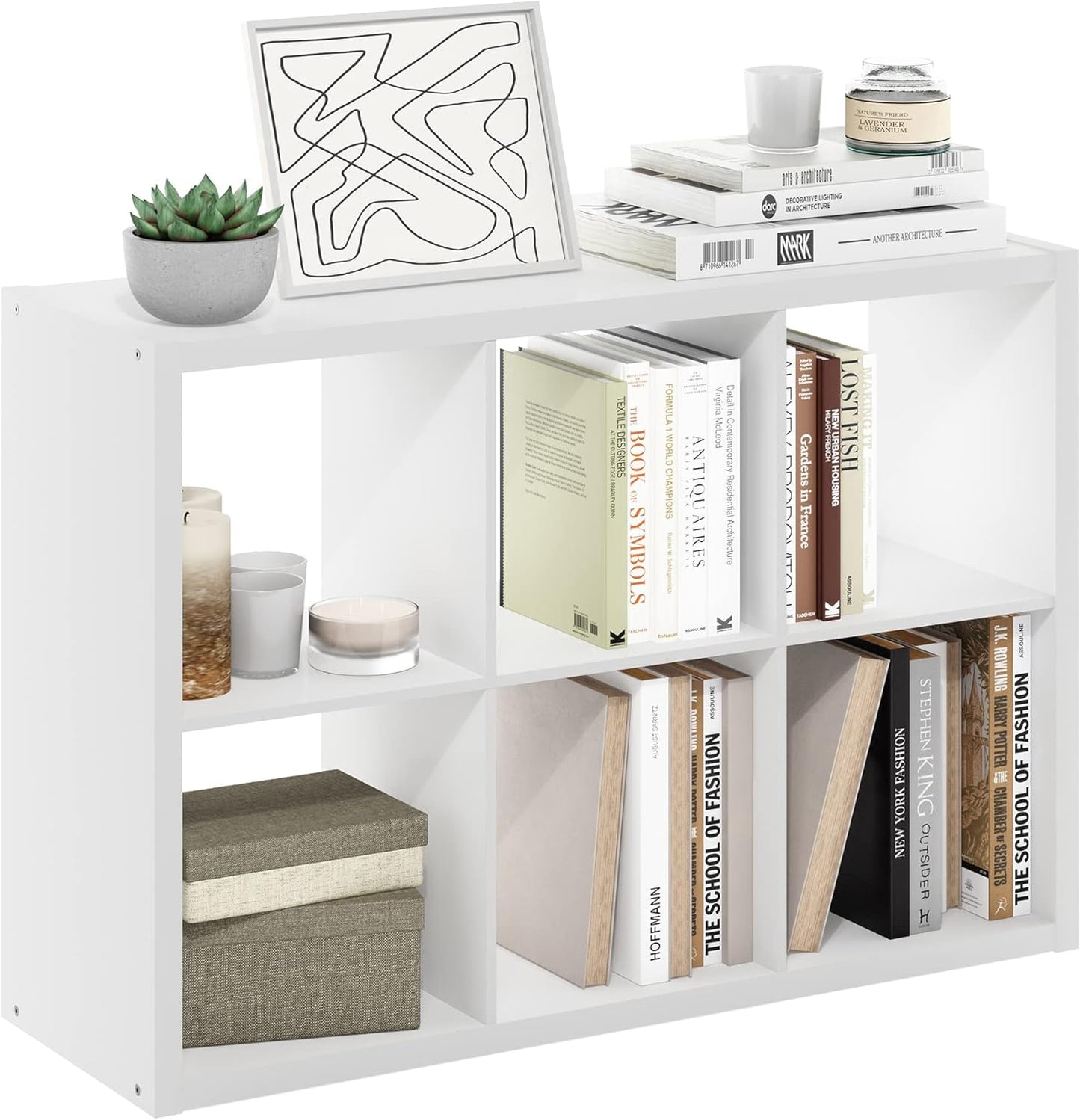 Cubicle Book Shelf, 6-Cube Bookshelf, Extra Thick Frame Horizontally & Vertically Reversible Bookcase with Open Back, 14.6" X 44" X 30", for Living Room, Bedroom, Home Office, White