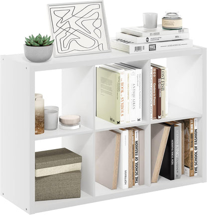Cubicle Book Shelf, 6-Cube Bookshelf, Extra Thick Frame Horizontally & Vertically Reversible Bookcase with Open Back, 14.6" X 44" X 30", for Living Room, Bedroom, Home Office, White