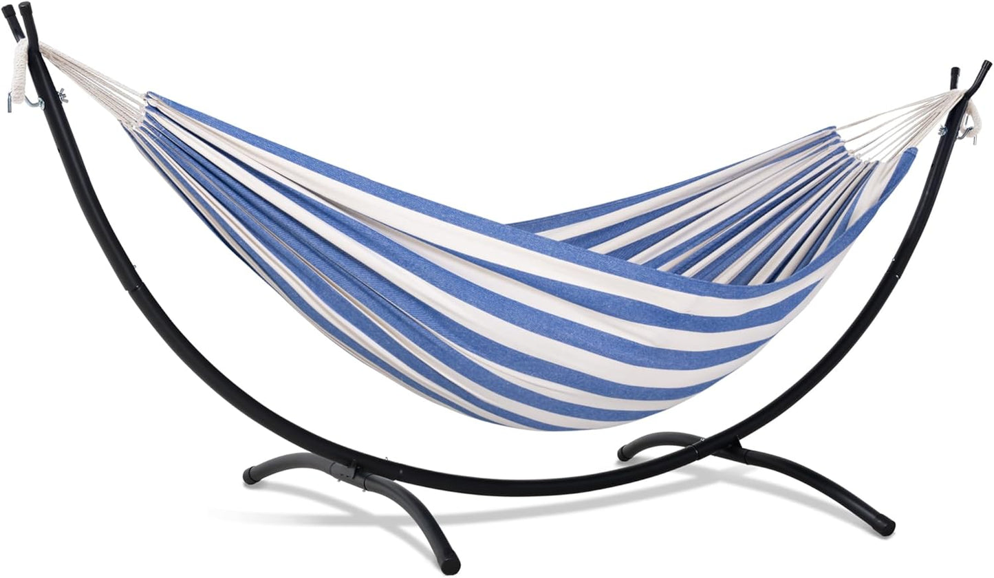 Backyard Hammock with Frame, Hammock Frames for Outside, 475 Lbs Capacity, Blue & White Stripes