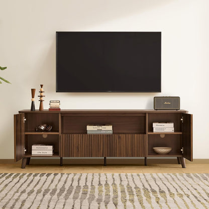 TV Stands for Living Room, Mid Century Modern TV Stand for 80 Inch TV with Storage, Drawers, Adjustable Shelves, Walnut