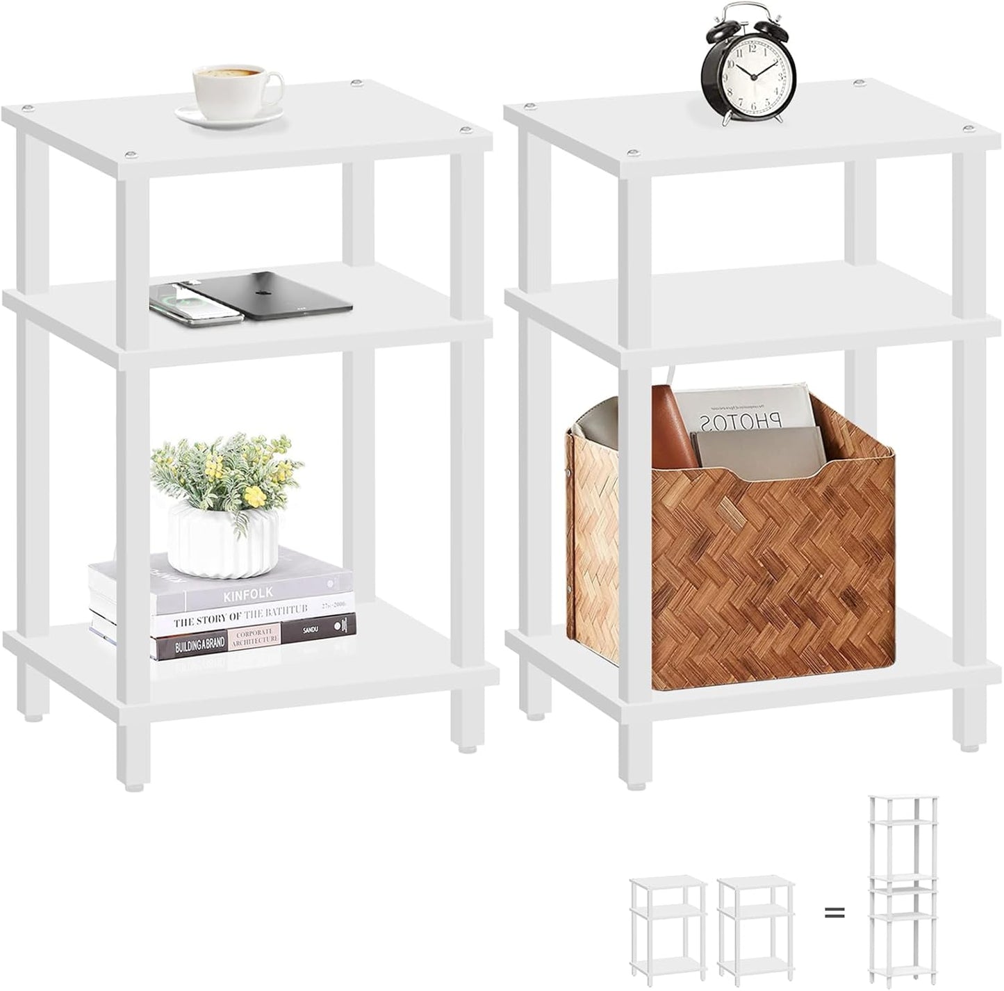Set of 2 End Table, Side Table, Nightstand, 3-Tier Storage Shelf, Couch Table for Small Space TB01BW0492