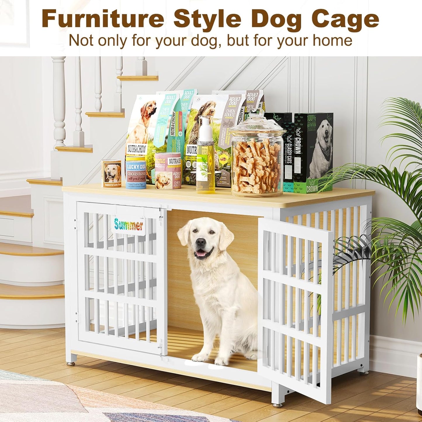42"/41"/33" XL Dog Crate Furniture with Casters, Heavy Duty Dog Kennel Indoor for Large and Medium Dogs, Double-Doors Sturdy Dog Cage for Anxiety Dog, Decorate House as TV Stand, Bedside Table