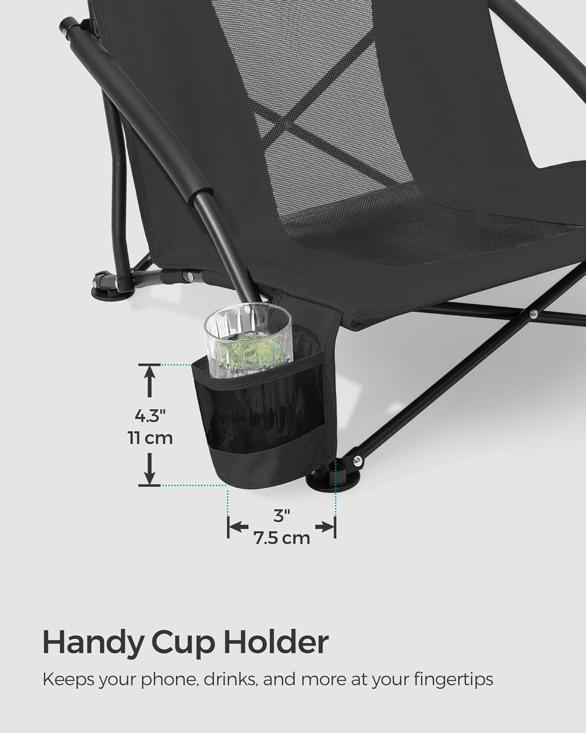 Set of 2 Portable Beach Chairs for Adults, Max. Load 330 Lb Each, High Backrest, Cup Holder, Lightweight, Heavy-Duty, Black UGCB067B01V1
