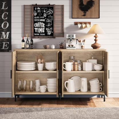 Buffet Cabinet with Storage, 48" Rattan Sideboard with Adjustable Shelves, Modern Coffee Bar Cabinet Console Table with Doors, Credenza for Kitchen, Living Room, Entryway, Dining Room, Wood