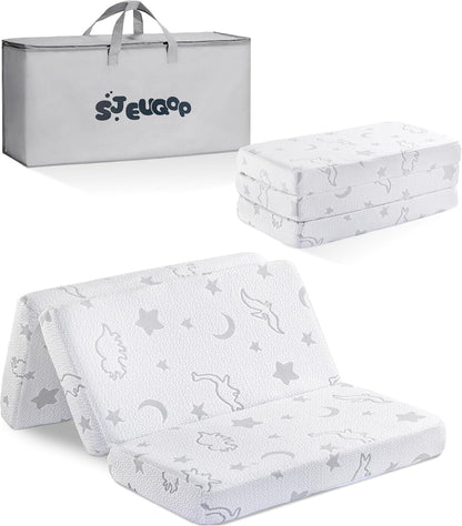 Trifold Pack and Play Mattress 38"X26", Pack N Play Mattresses with Dual Sided Soft & Firm Memory Foam Foldable Portable Crib Baby Mattress with Washable Cover and Carry Bag