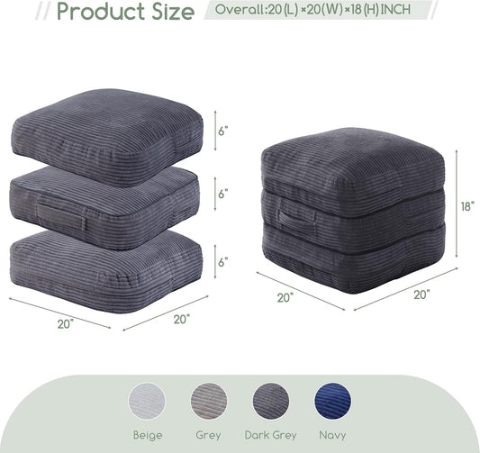 Pouf Ottoman Stuffed Square Modern Foam Filled Foot Rest Poufs 20 X 18 Inches Modular Ottomans Separated into Floor Cushions for Living Room Chair Decorative Stool, Dark Grey