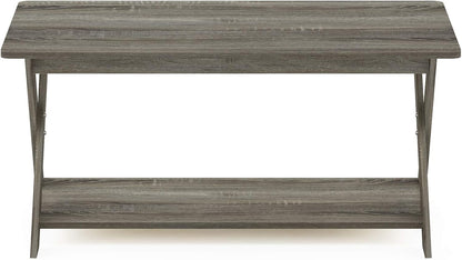 Modern Simplistic Criss-Crossed Coffee Table, 35.4 in X 19.6 in X 16 In, French Oak Grey