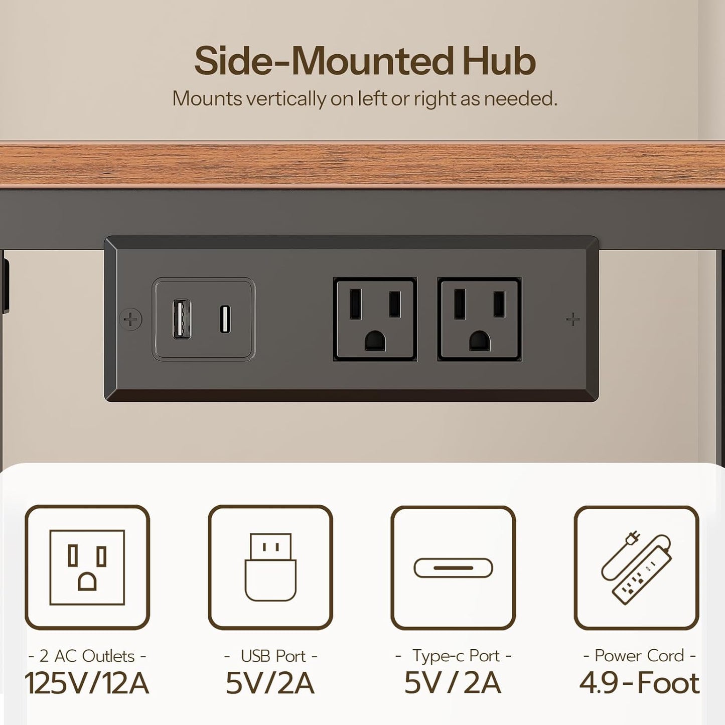 Small Computer Desk, 28.3" Desk for Small Spaces, Office Desk with Power Outlet & Adjustable Monitor Stand, Compact Desk with Storage, Writing Table for Bedroom, Office, Rustic Brown BF38UDN01