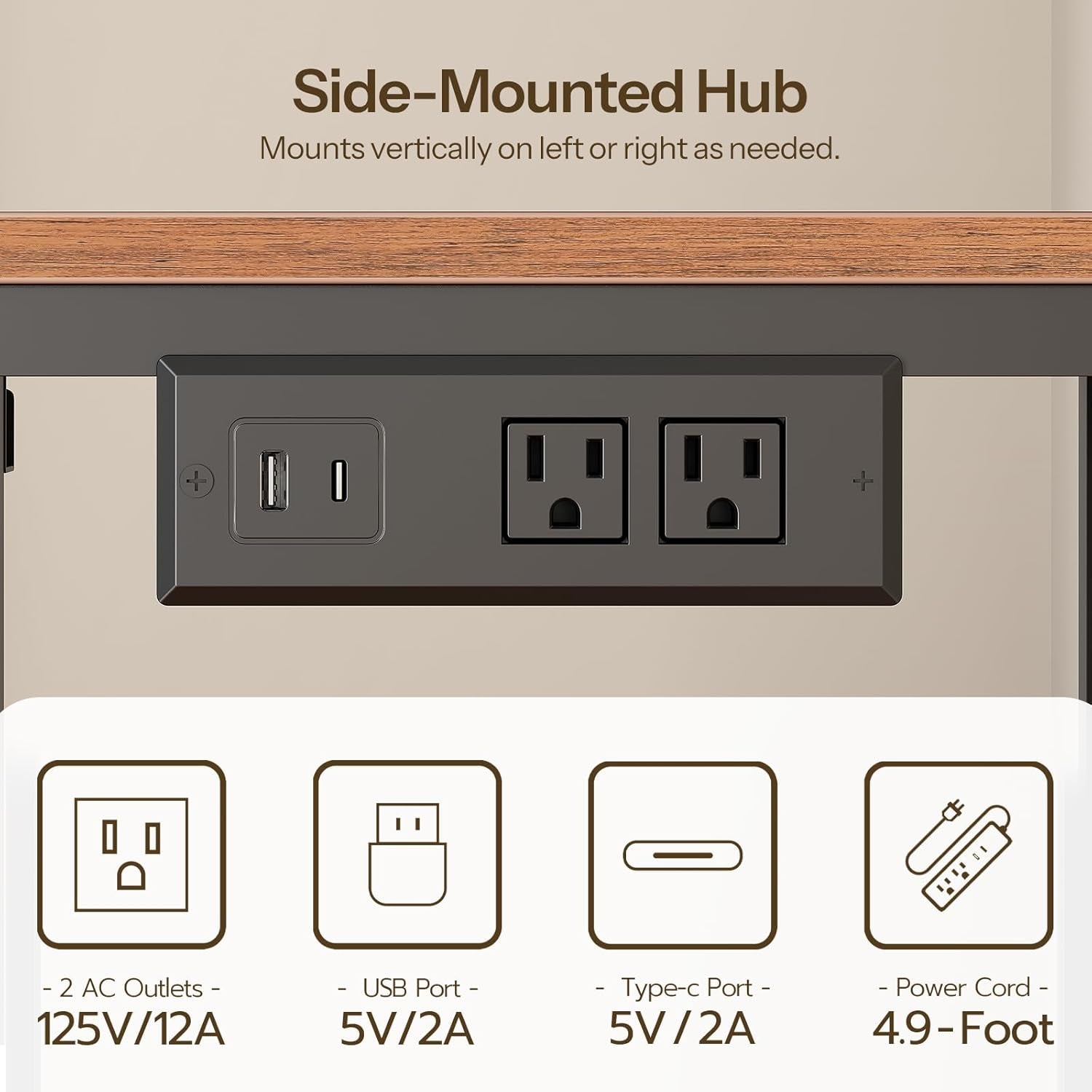 Small Computer Desk, 28.3" Desk for Small Spaces, Office Desk with Power Outlet & Adjustable Monitor Stand, Compact Desk with Storage, Writing Table for Bedroom, Office, Rustic Brown BF38UDN01
