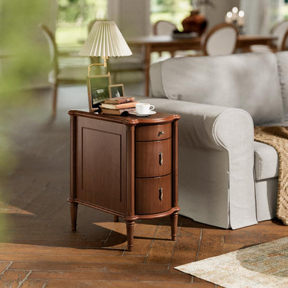 Nightstand W/Charging Station & 3 Drawers, Pre-Assembled, Vintage Side Table W/Antique-Finished Pulls, Rustic Wood Finish, Narrow End Table W/Turned Legs for Bedroom (1, Brown)