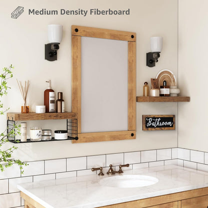 ‎Bathroom Shelves over Toilet - Paper Storage Wall Mounted Farmhouse Decor Decorations Aesthetic Décor Sign Small Floating Shelf 2+1 Set 16 Inch, Rustic Brown (020BN)