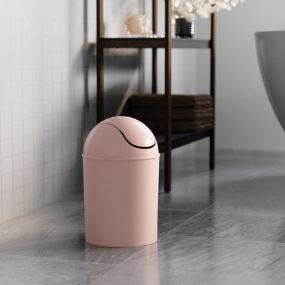 1.25 Gallon Mini Waste Can with Removable Swing-Top Lid - Small Garbage Bin for Kitchen, Bathroom, Bedroom, Office - Compact Trash Can Fit under Tables & Counters - Pink