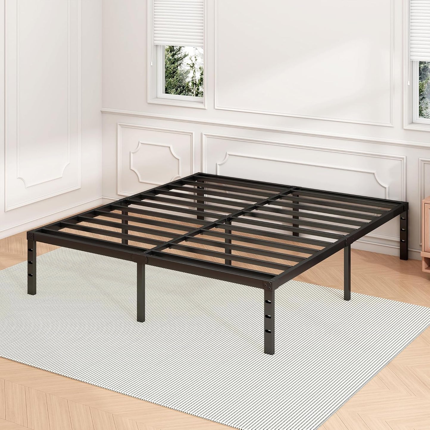 18 Inch Full Bed Frame - Sturdy Metal Platform Full Size, No Box Spring Needed, Heavy Duty, Easy Assembly, Strong Bearing Capacity, under Bed Storage, Black