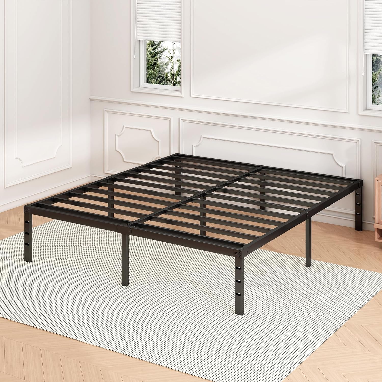 18 Inch Full Bed Frame - Sturdy Metal Platform Full Size, No Box Spring Needed, Heavy Duty, Easy Assembly, Strong Bearing Capacity, under Bed Storage, Black
