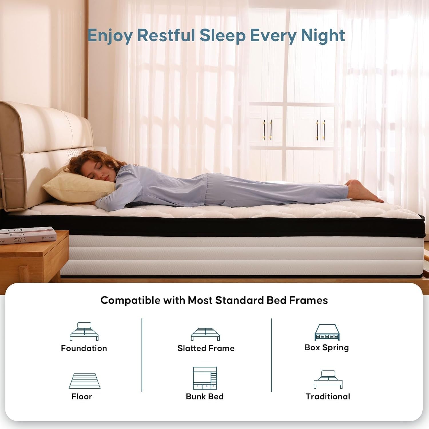 Queen Mattress, 14 Inch Queen Size Mattress in a Box, Upgraded Hybrid Mattresses Pocket Springs, Motion Isolation, Pressure Relief, Medium Firm, Breathable Comfort