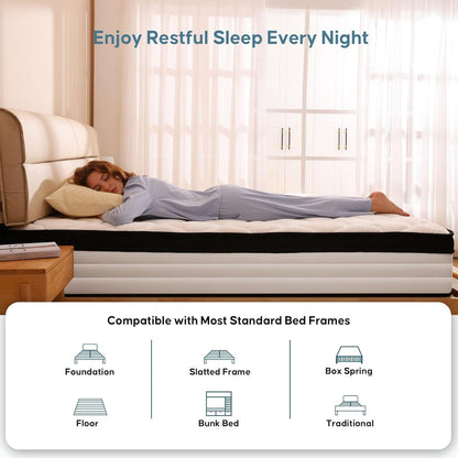 Queen Mattress, 14 Inch Queen Size Mattress in a Box, Upgraded Hybrid Mattresses Pocket Springs, Motion Isolation, Pressure Relief, Medium Firm, Breathable Comfort