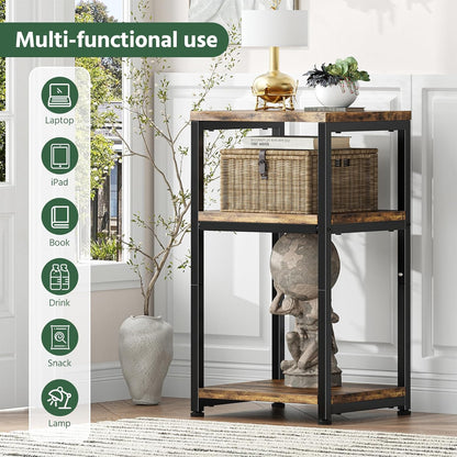 3 Tier Side Table, End Table Night Stand Sofa Table Shelf for Living Room, Rustic Brown