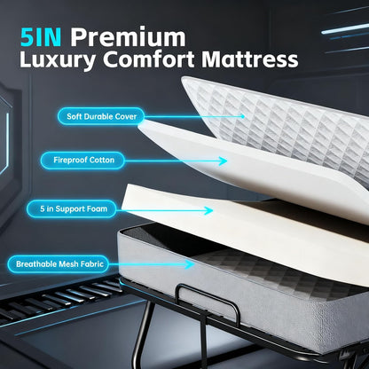 Folding Bed with Mattress, Twin Foldable Bed, Roll Away Beds for Adults, 75" X 31" Roll Away Portable Beds with 5" Mattress, Folded Frame for Small Apartment, Guest Room