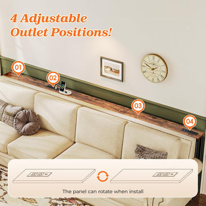 102 Inch Sofa Table with 2 Power Outlets and USB-C Ports, 5.9 Inch Narrow Console Table with Storage, Extra-Long, for Entryway Hallway Couch behind Sofa, Small Spaces, Rustic Brown