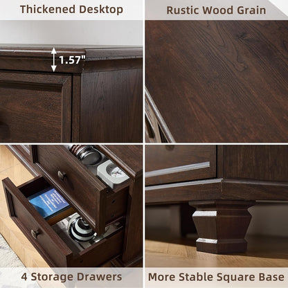 Farmhouse TV Stand and Coffee Table Set 4, Rustic Wood Living Room Table Set with TV Console, Center Table, End Table Set of 2 for Living Room, Walnut