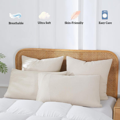 100% Cotton Waffle Weave Pillow Shams King Size Set of 2 ,600 TC Egyptian Cotton Pillowcases with Envelope Closure,Fade-Resistant, Luxury Soft & Breathable Pillow Case Covers for Bed ,Khaki 20" X 36"