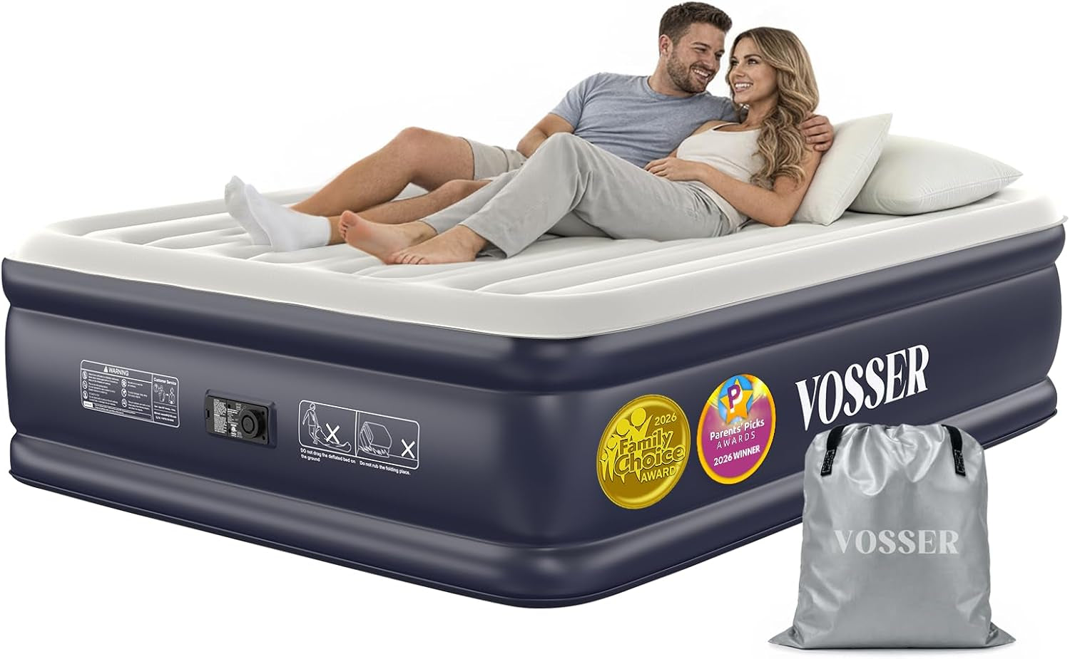 Air Mattress Queen with Built-In Pump, 18" Raised Inflatable Blow up Mattress,Upgraded Heavy Duty Portable Air Bed for Home,Guests,Floor & Camping, Self Inflating Colchon Inflable for Adults