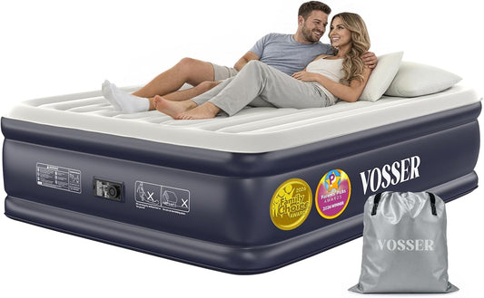 Air Mattress Queen with Built-In Pump, 18" Raised Inflatable Blow up Mattress,Upgraded Heavy Duty Portable Air Bed for Home,Guests,Floor & Camping, Self Inflating Colchon Inflable for Adults