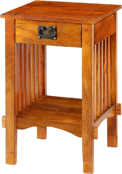 Earthy Elements Spacious Mango Wood Telephone Stand with Slatted Side Panels, Brown