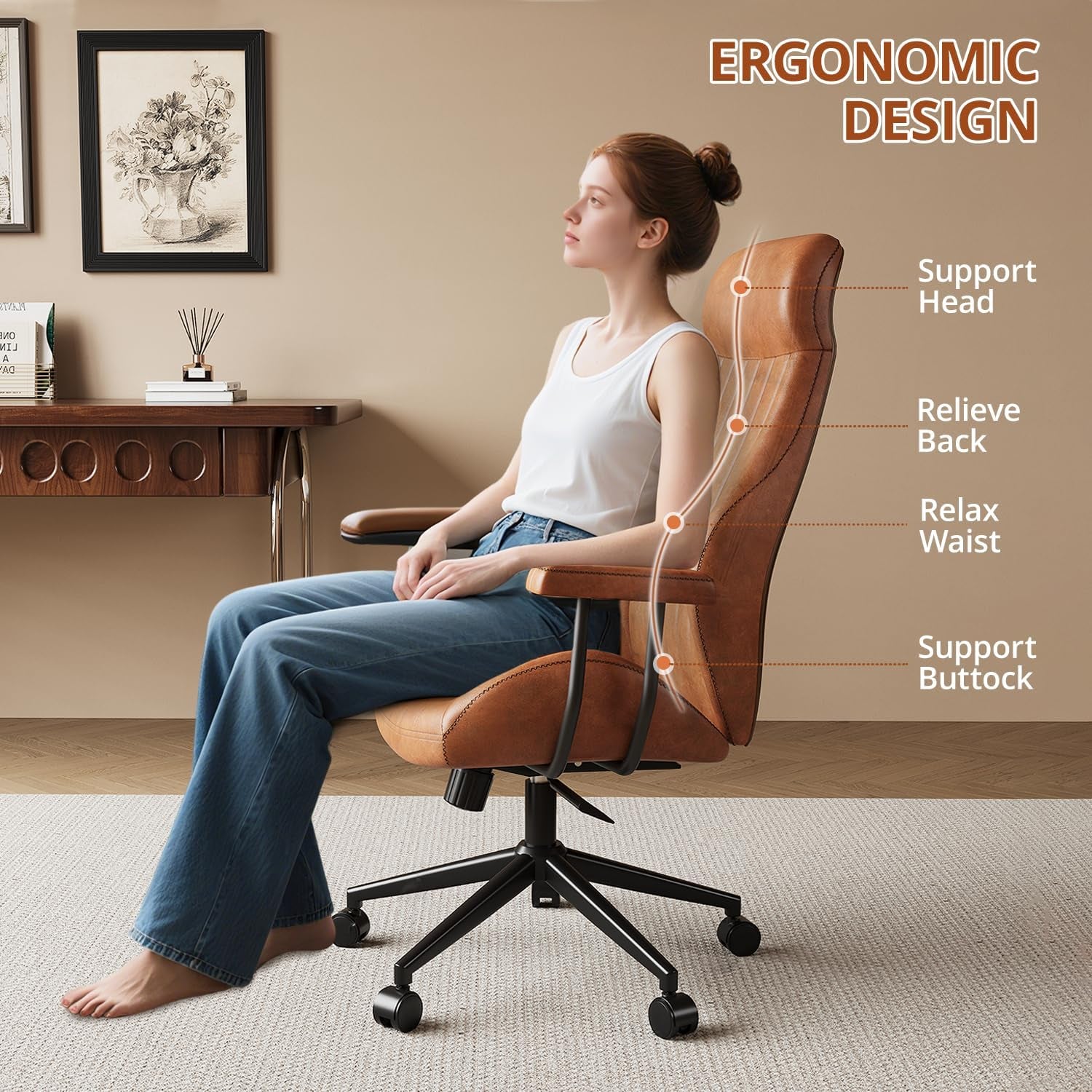 High Back Ergonomic Office Chair 330LBS, Reclining Swivel Desk Chair with Adjustable Height, Thickened Cushions, Comfy Executive Armchair for Home Office Gaming
