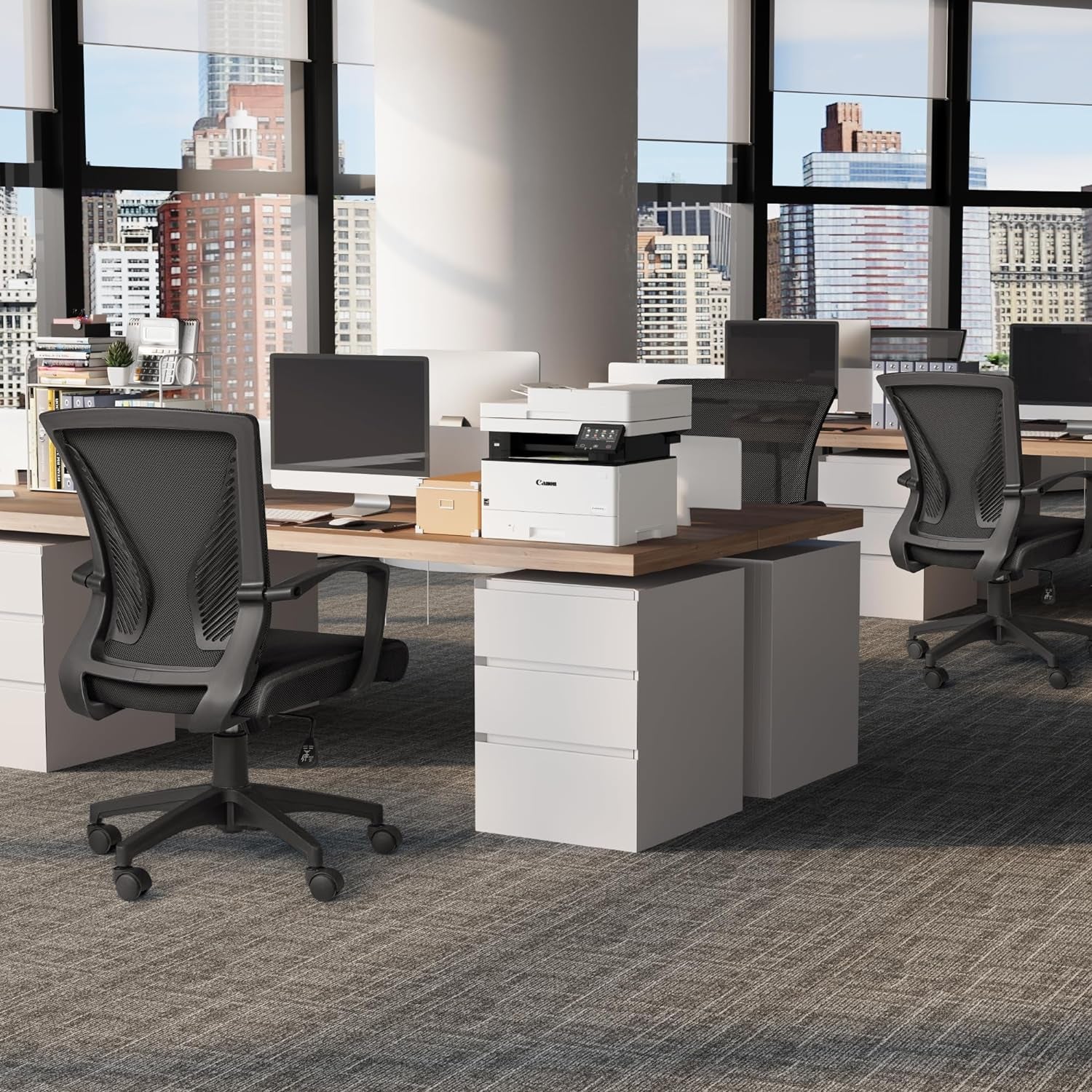 Office Chair Ergonomic Computer Desk Mesh Chair Mid Back Swivel Lumbar Support with Armrest (1, Black)