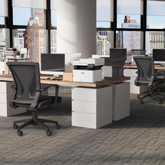 Office Chair Ergonomic Computer Desk Mesh Chair Mid Back Swivel Lumbar Support with Armrest (1, Black)