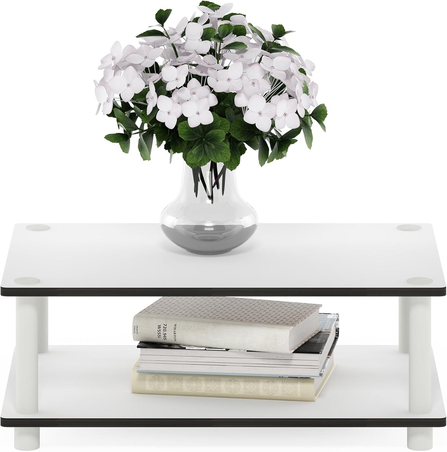 JUST Coffee Table, 2-Tier Modern Coffee Table with Open Shelf, Toolless Assembly Side Table, for Living Room, Bedroom, Home Office, Plain White