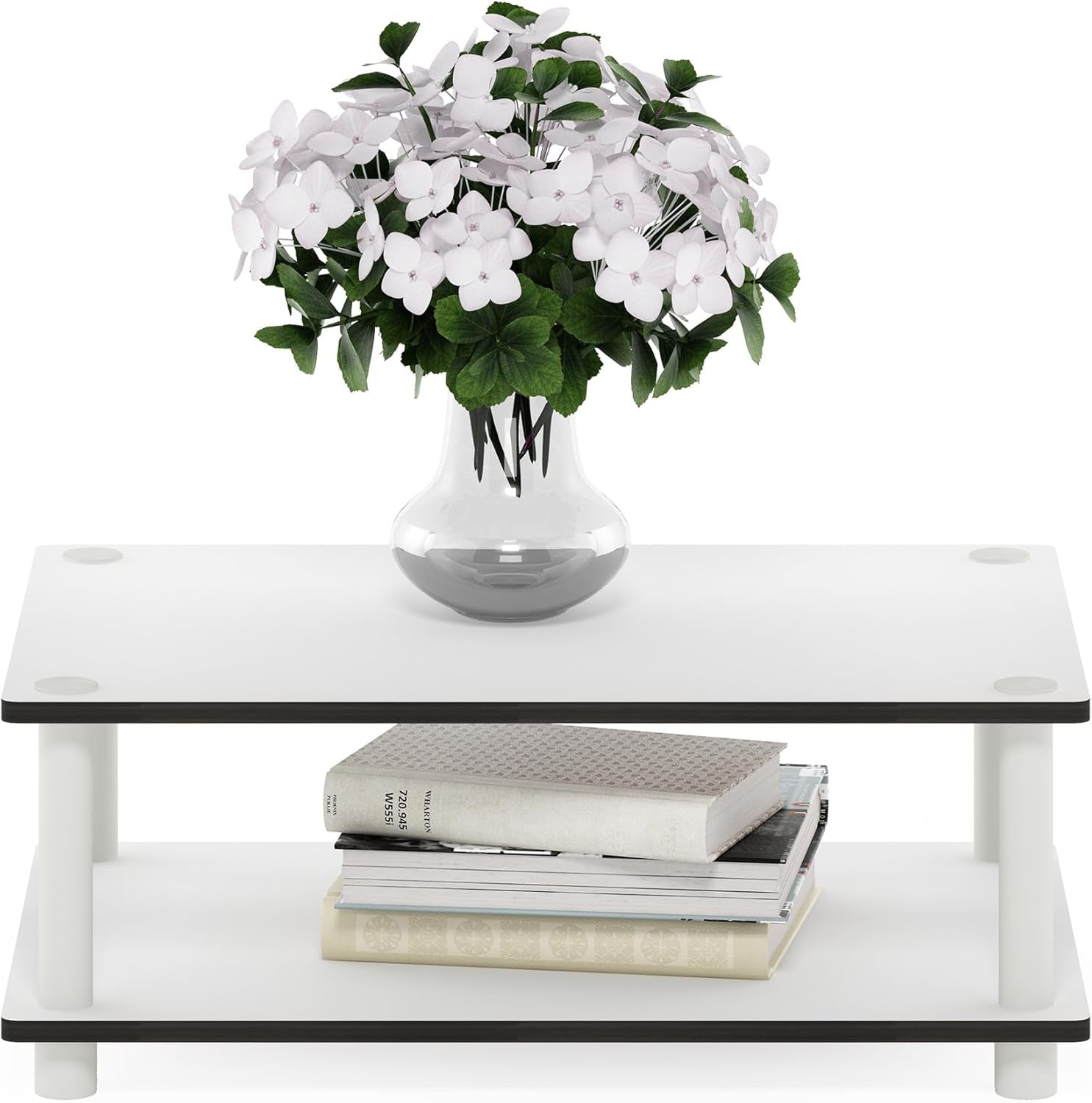 JUST Coffee Table, 2-Tier Modern Coffee Table with Open Shelf, Toolless Assembly Side Table, for Living Room, Bedroom, Home Office, Plain White